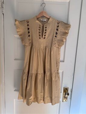Sea New York Clemente dress Tan Pintuck Blouse with Lattice Knots